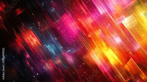 Abstract background with diagonal lines of light in red, orange, and yellow.