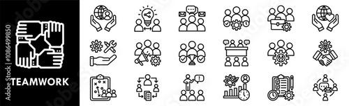 Teamwork icon collection set. Containing design teamwork, team, business, support, partnership, meeting, collaboration