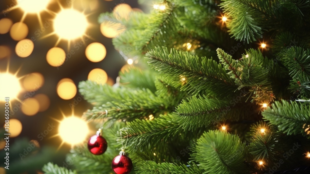 Festive Christmas Tree with Ornaments and Lights Festive Christmas Tree with Ornaments and Lights