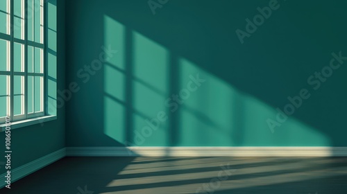 Sunlit Teal Room Interior Empty Space Window Light Shadow Design