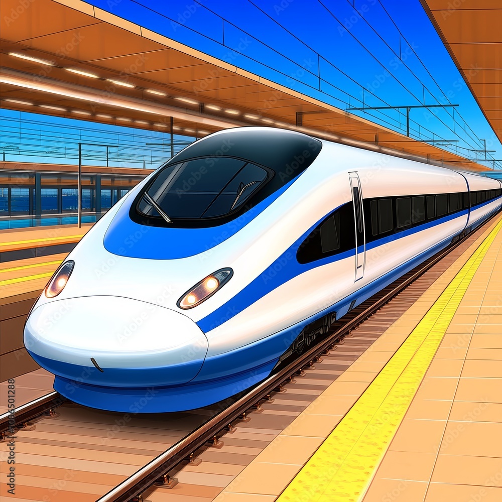 Naklejka premium High Speed Train Arriving at Modern Railway Station