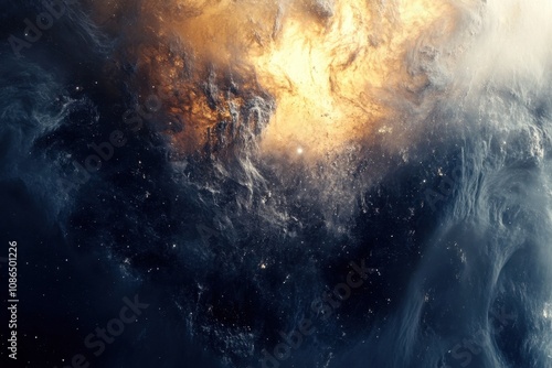 Abstract cosmic nebula with glowing gas and swirling clouds. photo