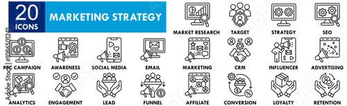 Marketing Strategy icon collection set. Containing design business, strategy, marketing, technology, success, management