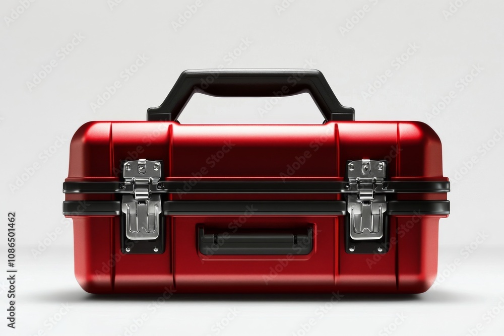 Red hard-shell case black handle latch is rectangular and toolbox Red hard-shell case black handle latch is rectangular and toolbox