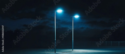 Two street lamps pole night are tall slender Contemporary urban lights photo