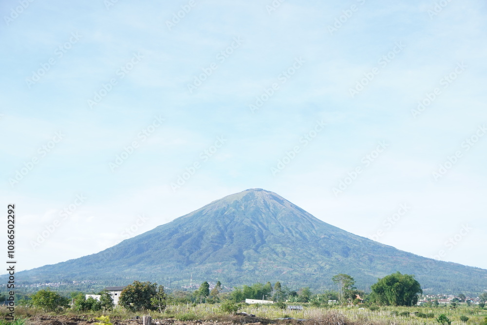A majestic mountain with a conical shape and lush green slopes A majestic mountain with a conical shape and lush green slopes