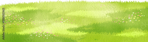 Hand-drawn grassland scattered with tiny flowers Watercolor