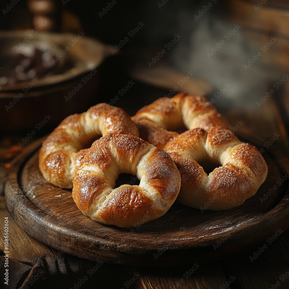 Bagels on a Wooden Plate Bagels on a Wooden Plate