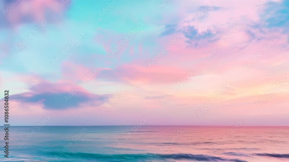 Pastel-colored ocean and sky at sunset evoke a serene and tranquil scene, ideal for calming and inspirational backgrounds. Pastel-colored ocean and sky at sunset evoke a serene and tranquil scene, ideal for calming and inspirational backgrounds.