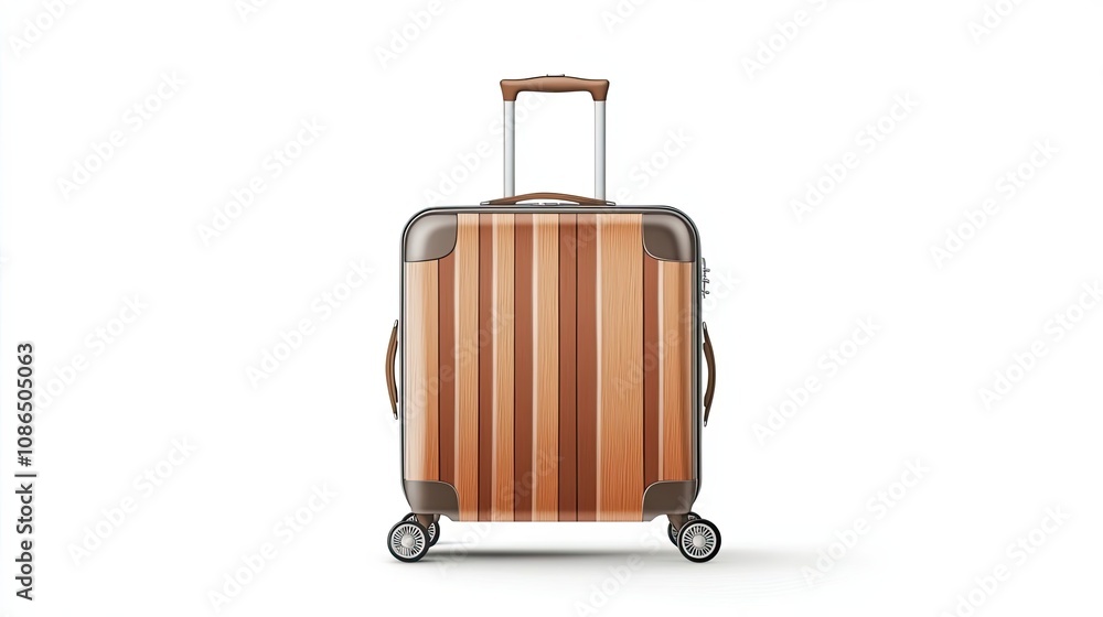 Wooden Suitcase with Brown Leather Handles and Retractable Handle Wooden Suitcase with Brown Leather Handles and Retractable Handle