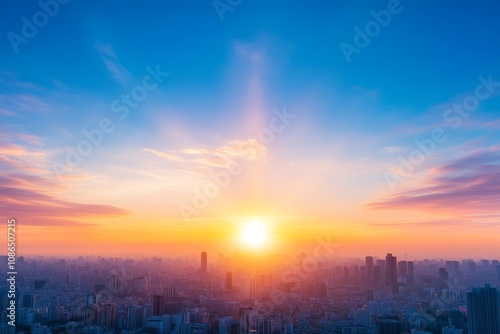 Sunrise Over City Skyline.