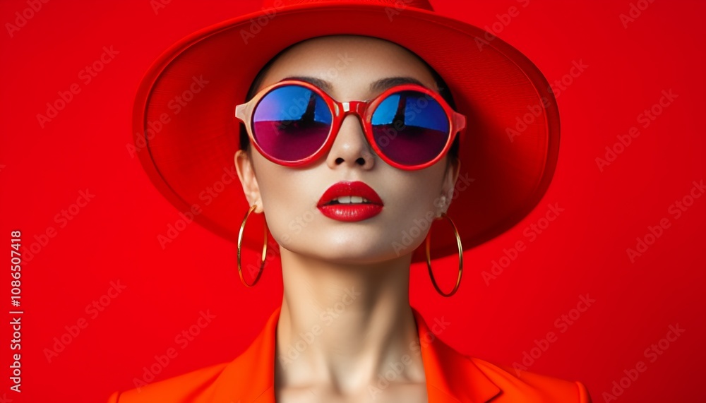 Young Woman Showcasing Bold Fashion on a Minimalist Canvas Young Woman Showcasing Bold Fashion on a Minimalist Canvas