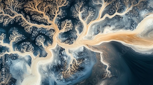 Intricate river delta patterns with flowing water and natural textures