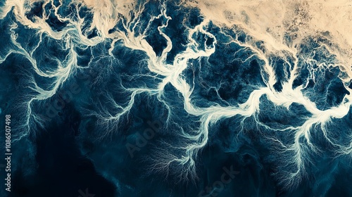 Intricate patterns of water flow in river delta create stunning visuals
