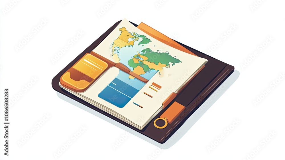 Open Notebook with World Map and Chart on Pages Open Notebook with World Map and Chart on Pages