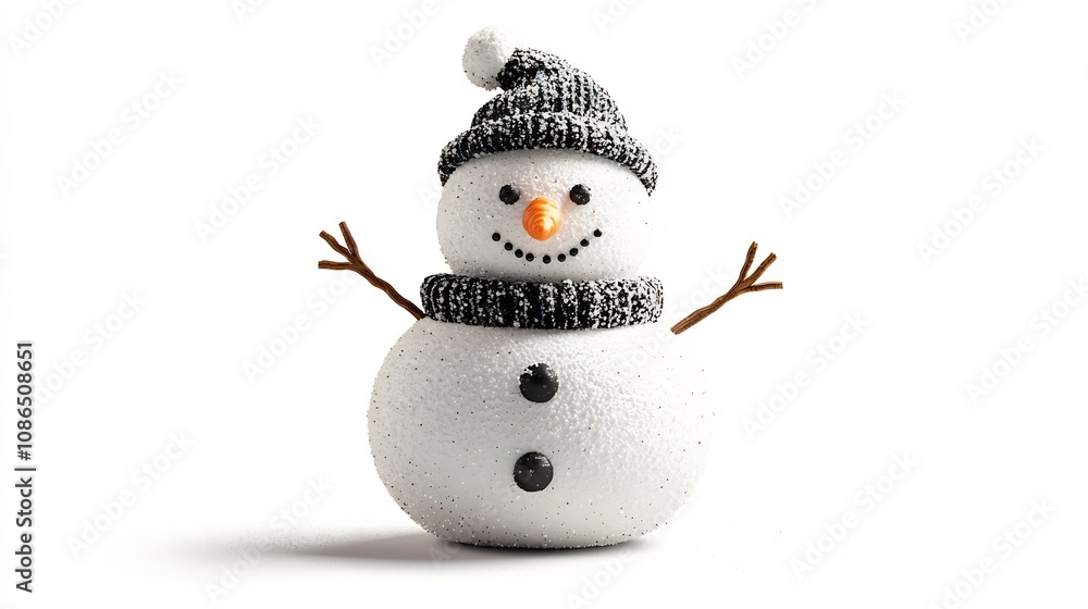 Obraz premium Festive Snowman Figure Dressed in Holiday Attire with Carrot Nose and Coal Eyes