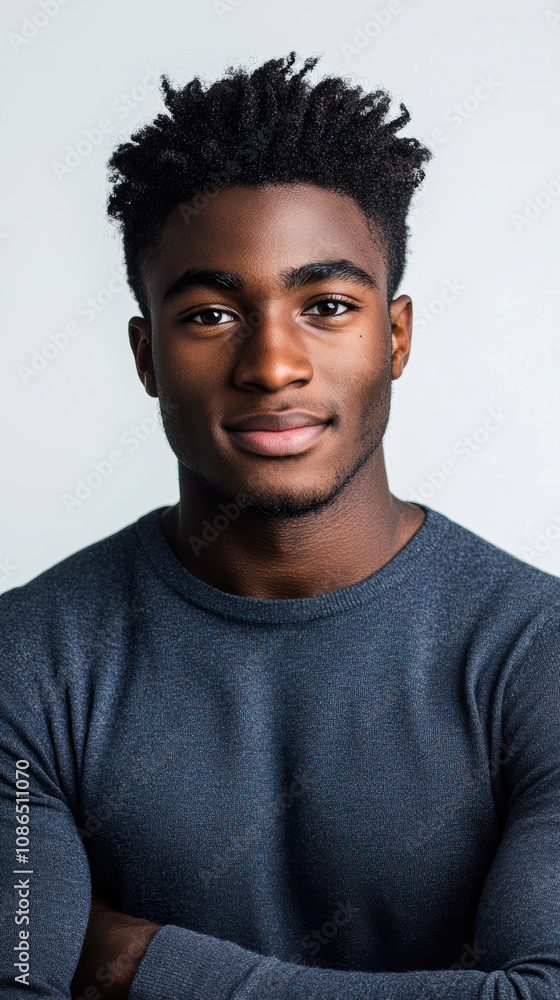Obraz premium Attractive young man with confident smile on white backdrop