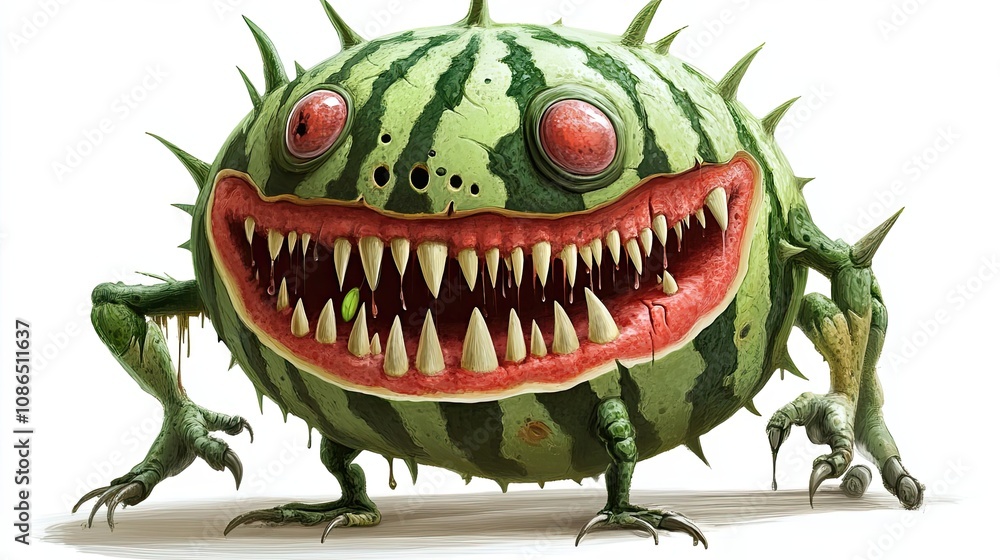 Fototapeta premium A Monsterous Watermelon with Sharp Teeth and Claws
