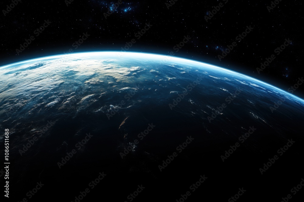 Earth from space with a bright blue horizon. Earth from space with a bright blue horizon.