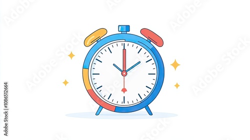Cartoon Illustration of a Colorful Alarm Clock with a White Background