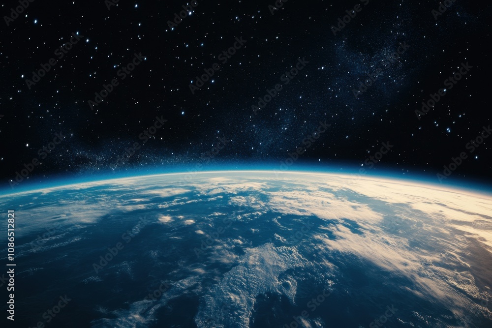 Fototapeta premium Earth from space with stars and Milky Way.