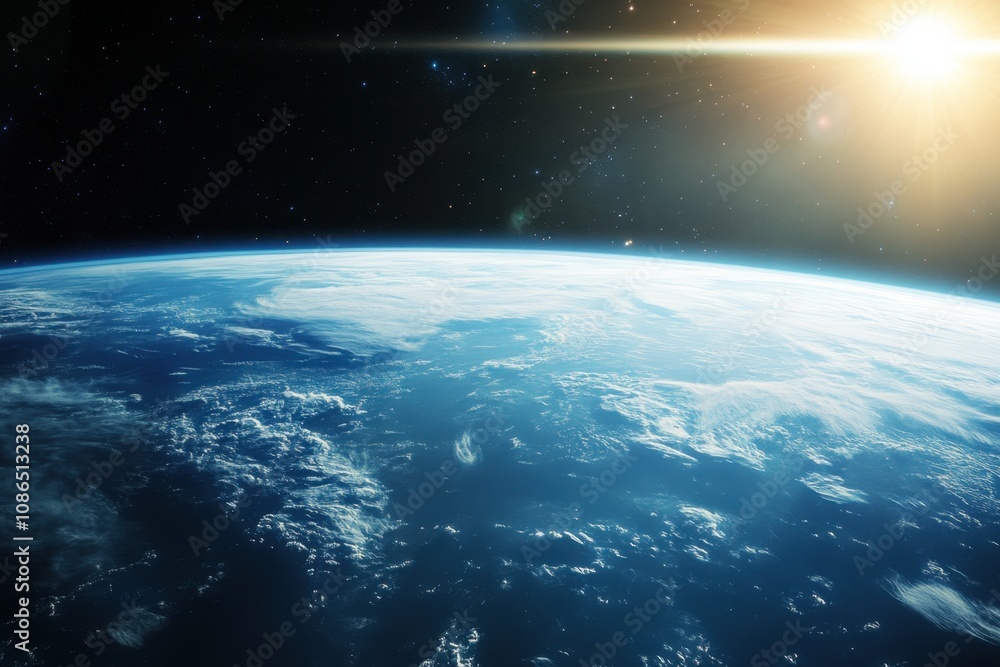 Obraz premium Earth from space with the sun rising over the horizon.