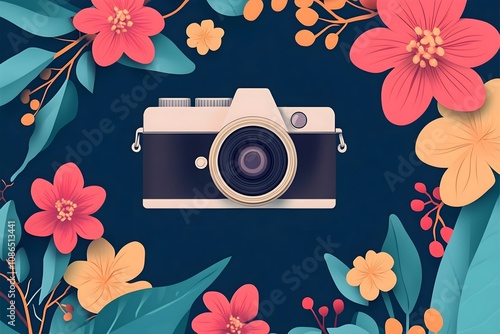 Flat Design World Photography Day Concept Background photo earth camera image poster technology nature day film international lens picture illustration photographer design vector photo