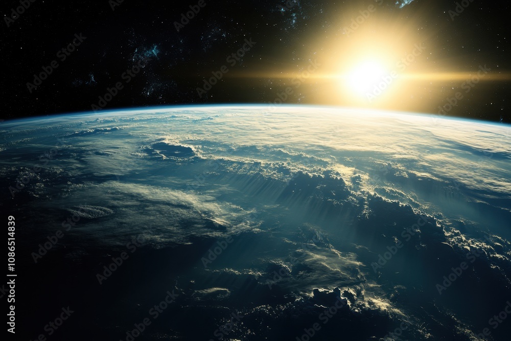 Earthrise with bright sun in space. Earthrise with bright sun in space.