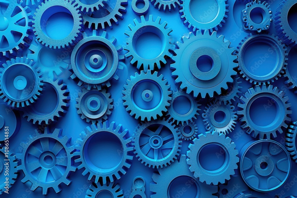 A collection of blue gears arranged in a visually appealing pattern. A collection of blue gears arranged in a visually appealing pattern.