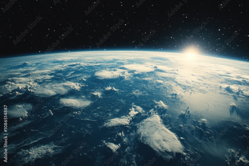 Earthrise with clouds and sunrise. Earthrise with clouds and sunrise.