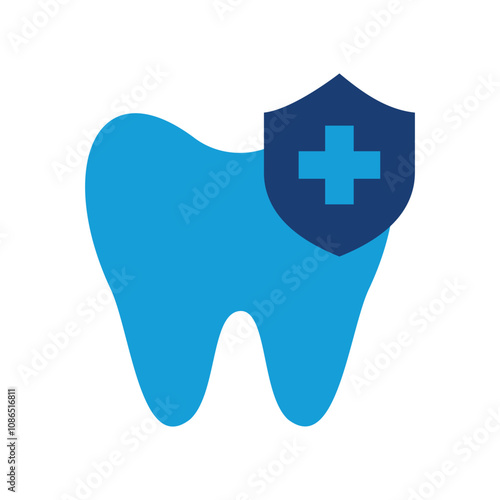 Dental teeth care shield protection icon vector. Dental tooth safety shield symbol flat illustration icon