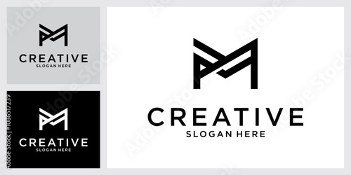 PM or MP initial letter logo design vector