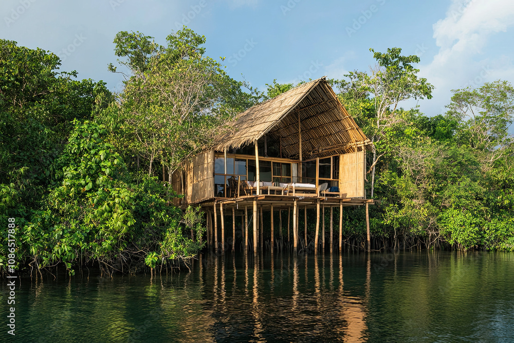 A Bamboo House On A Remote Island In The Philippines Built On Stilts 