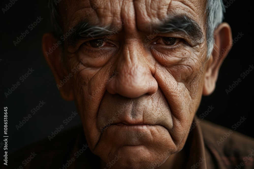 Portrait of Extremely Sulking Latin American Senior man with grey hair over isolated background, skeptic and nervous, frowning upset because of problem, poverty, social inequality. negative emotions Portrait of Extremely Sulking Latin American Senior man with grey hair over isolated background, skeptic and nervous, frowning upset because of problem, poverty, social inequality. negative emotions