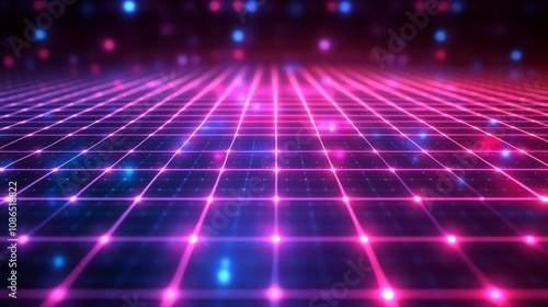 Pink and blue glowing lines creating a grid pattern, perfect for abstract backgrounds, futuristic designs, technology concepts, and digital artwork. Generated AI