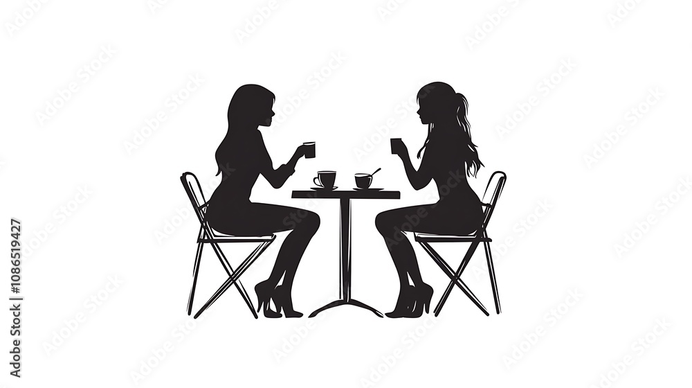 Two Women Enjoying Coffee at a Cafe Two Women Enjoying Coffee at a Cafe