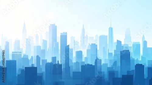 Minimalist Cityscape with Scattered Skyscrapers in Mist