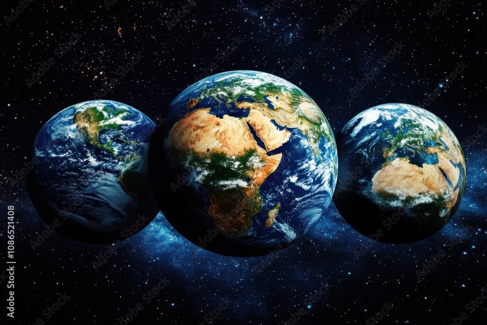 Fototapeta premium Three Earths in Space.