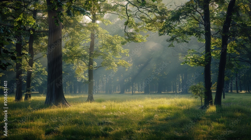 Serene Forest with Sunlight and Golden Grass Serene Forest with Sunlight and Golden Grass