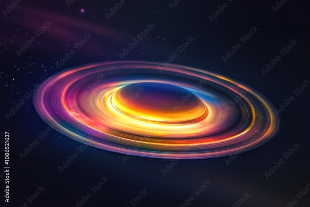 Vibrant and colorful planet with glowing rings against a dark space background. Vibrant and colorful planet with glowing rings against a dark space background.