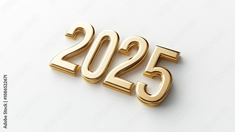 3D golden number 2025 on a white background 3D golden number 2025 on a white background