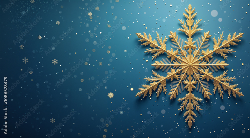 huge luxury golden snowflake on blue background. Generative AI huge luxury golden snowflake on blue background. Generative AI