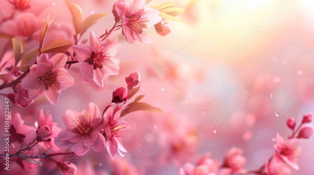 Horizontal banner of pink sakura flowers on a sunny backdrop, featuring a blooming branch that captures the essence of Japan's spring season.
Horizontal banner of pink sakura flowers on a sunny backdrop, featuring a blooming branch that captures the essence of Japan's spring season.