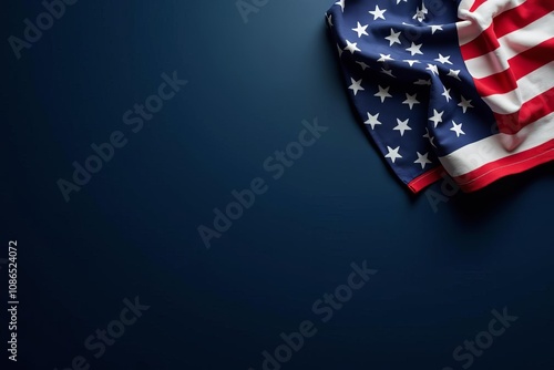 American Flag on Dark Blue Background with Copy Space for Patriotic and National Holiday Designs