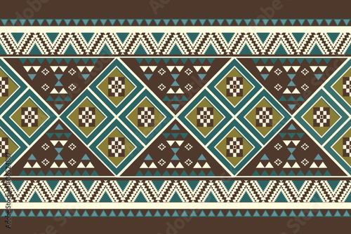 Geometric background in repeat seamless pattern, mosaic ornament, ethnic style in brown, green