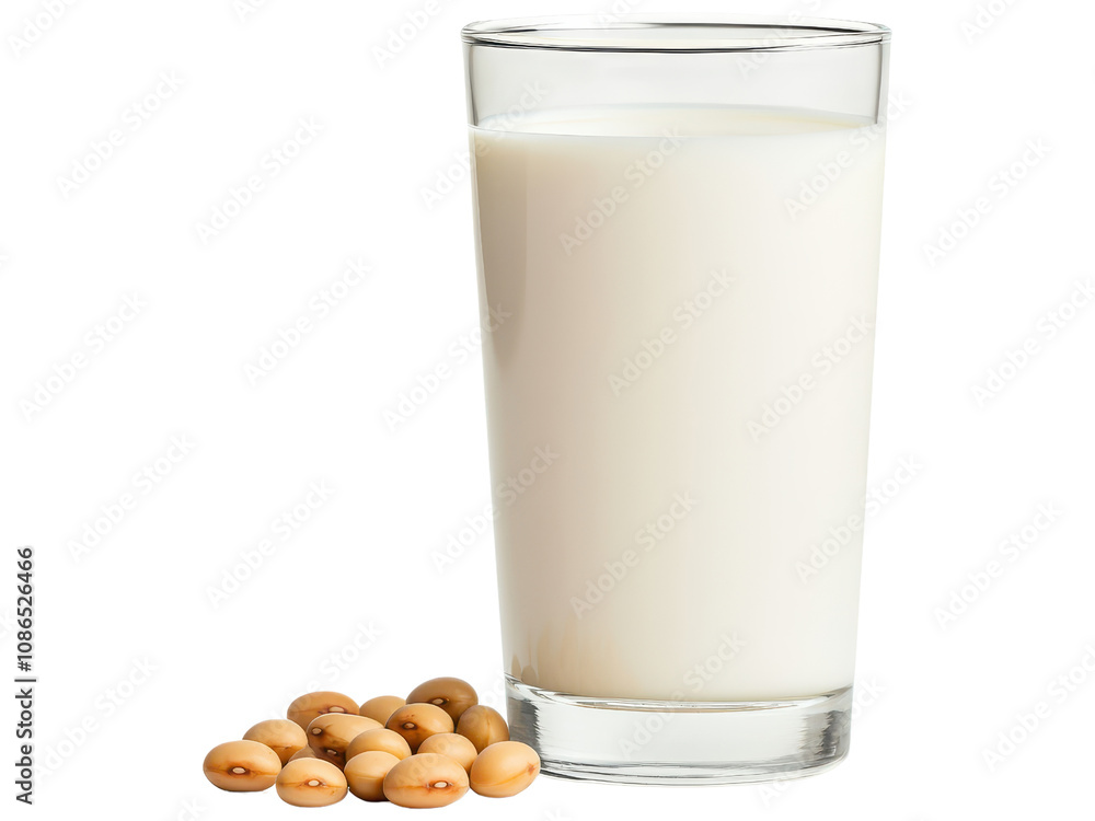 Fresh Soy Milk in a Glass with Soybeans on the Side Fresh Soy Milk in a Glass with Soybeans on the Side