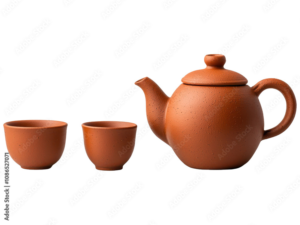 Traditional Teapot and Cups in Rustic Clay Traditional Teapot and Cups in Rustic Clay