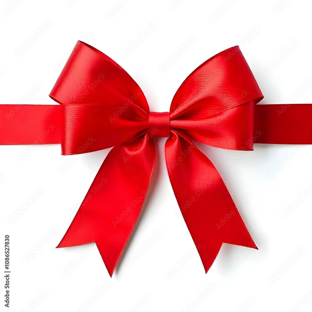 Fototapeta premium ribbon, bow, red, loop, tied, perfect, decoration, gift, festive, isolated, background, white, elegant, holiday, Christmas, wrapping, present, decorative, beautiful, glossy, shiny, festivebow, 
