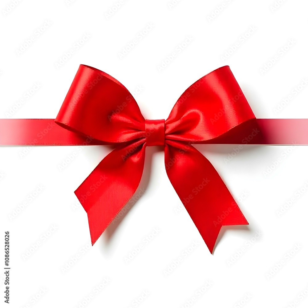 Fototapeta premium ribbon, bow, red, loop, tied, perfect, decoration, gift, festive, isolated, background, white, elegant, holiday, Christmas, wrapping, present, decorative, beautiful, glossy, shiny, festivebow, 