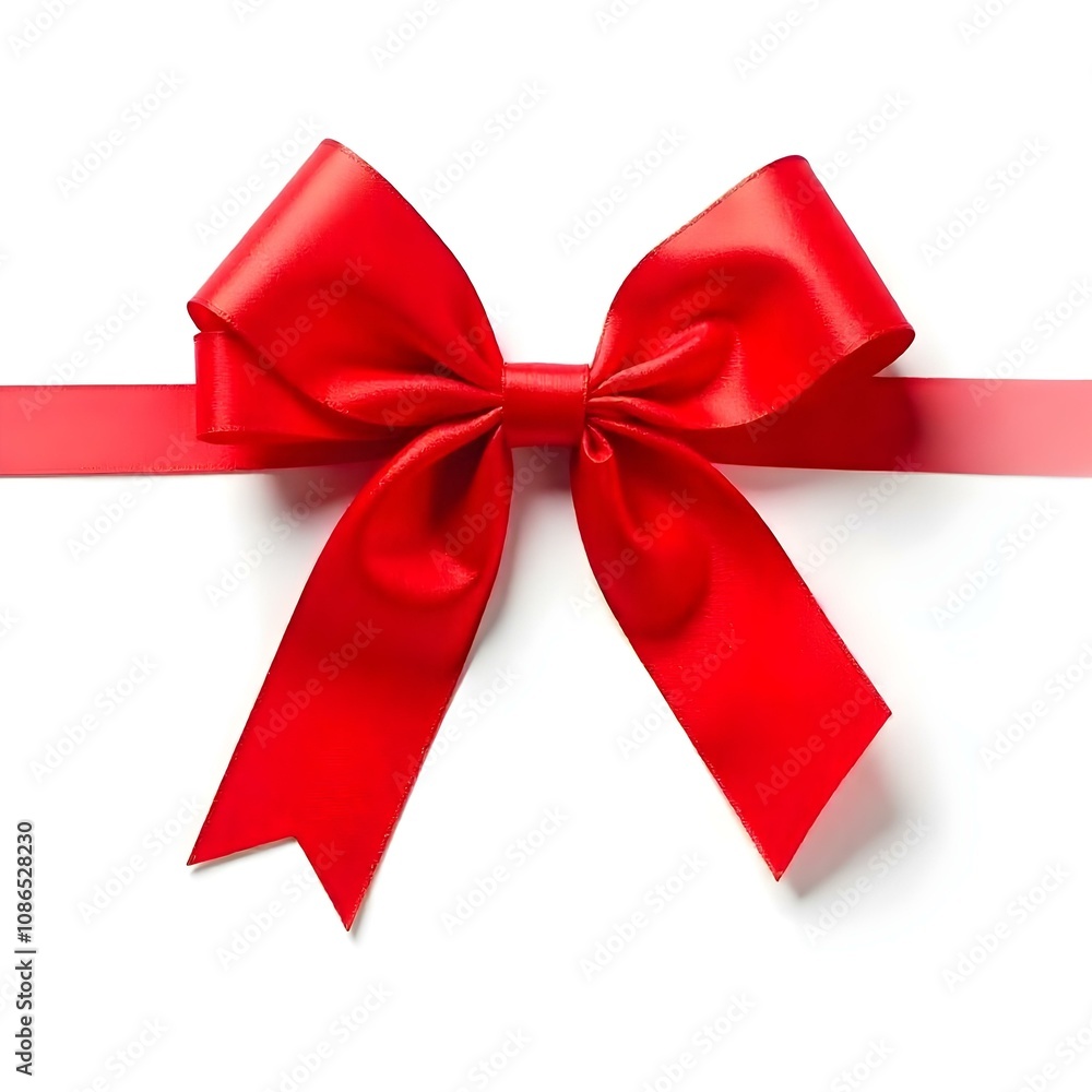 Fototapeta premium ribbon, bow, red, loop, tied, perfect, decoration, gift, festive, isolated, background, white, elegant, holiday, Christmas, wrapping, present, decorative, beautiful, glossy, shiny, festivebow,